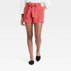 Women's High-rise Tie Waist Shorts - A New Day Dark Pink
