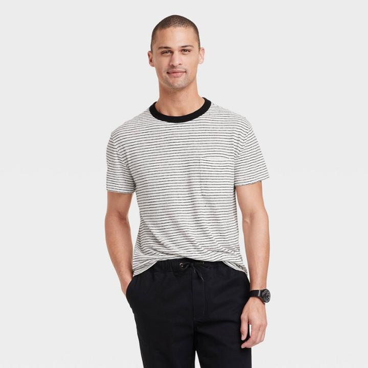 Men's Standard Fit Short Sleeve Hemp Cotton T-shirt - Goodfellow & Co Black/striped