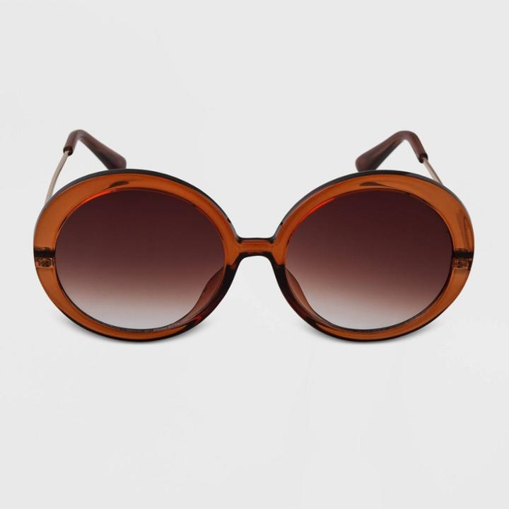 Women's Round Metal Oversized Sunglasses - A New Day Brown, Women's, Size: Small, Brown/grey