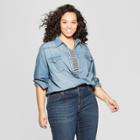 Women's Plus Size Long Sleeve Collared Western Denim Shirt - Universal Thread