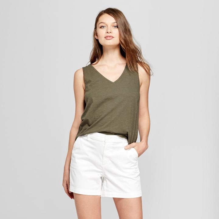 Women's Loose Fit V-neck Tank - A New Day Olive (green)
