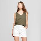 Women's Loose Fit V-neck Tank - A New Day Olive (green)