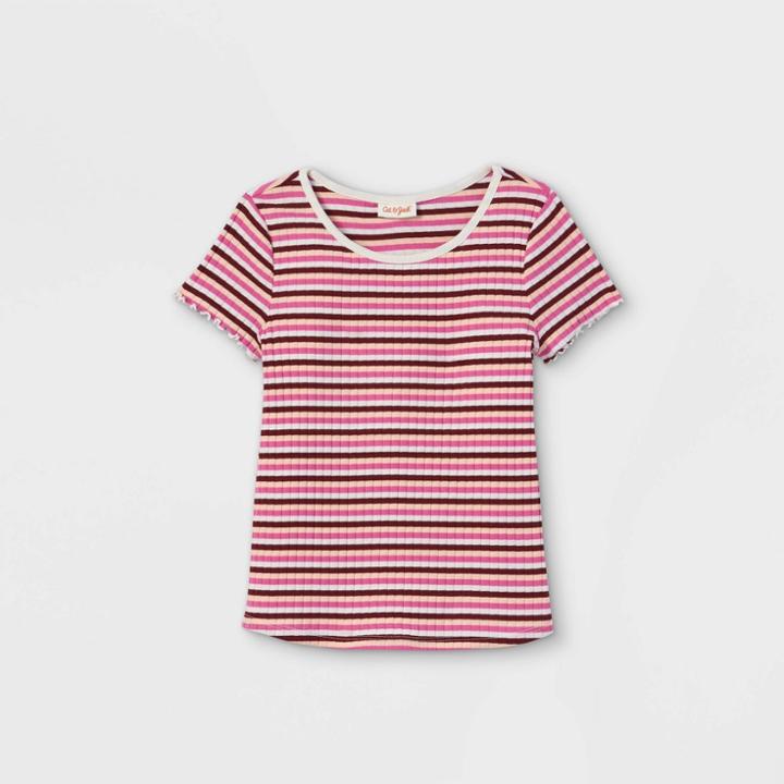 Girls' Rib-knit Printed Short Sleeve Top - Cat & Jack Burgundy