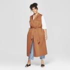 Women's Plus Size Sleeveless Duo Front Pocket Button-down Belted Vest - Who What Wear Tan