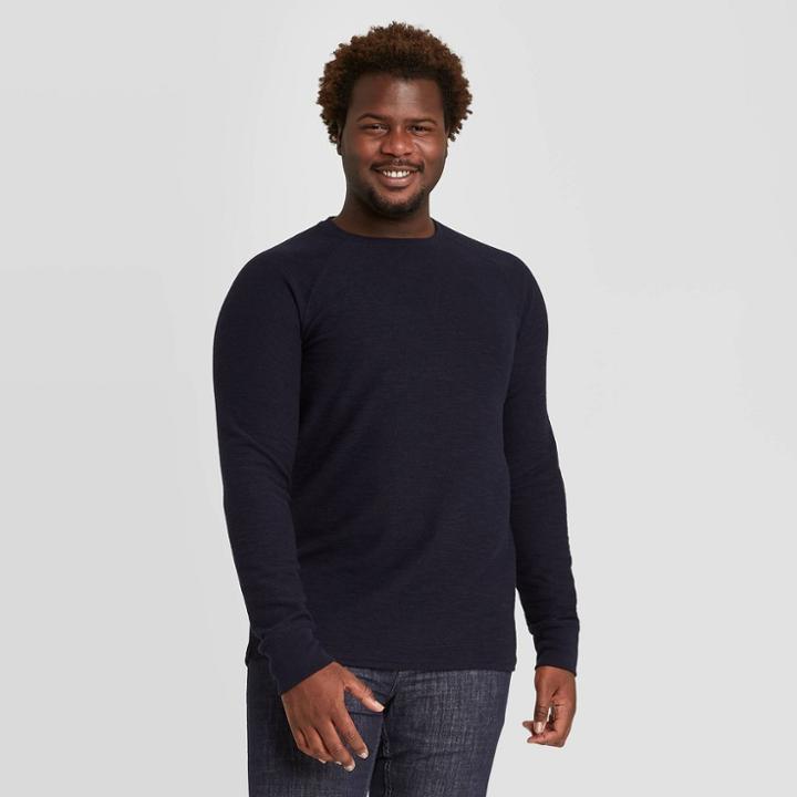 Men's Big & Tall Regular Fit Long Sleeve Textured Crew Neck T-shirt - Goodfellow & Co Dark Blue