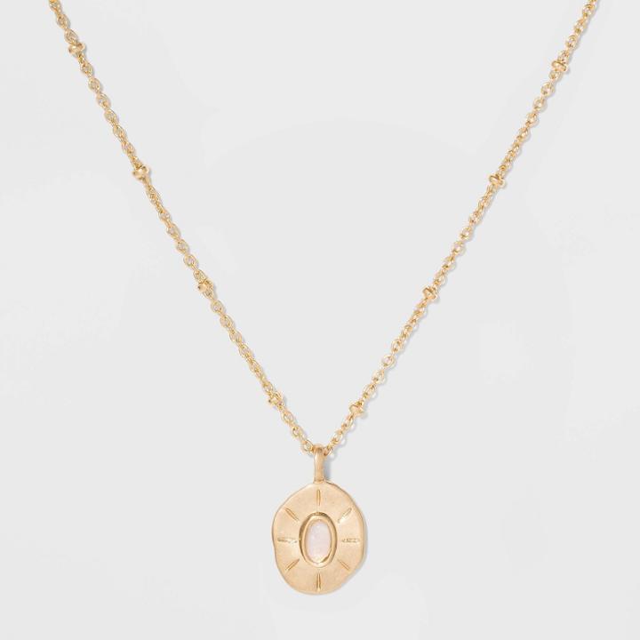 Target Coin And Stone Short Necklace - Gold