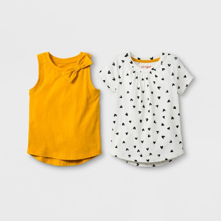 Toddler Girls' 2pc Short Sleeve T-shirt Set - Cat & Jack Orange/white