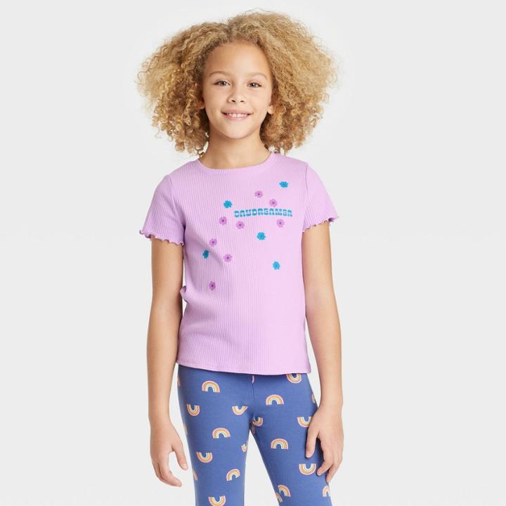 Girls' Short Sleeve Ribbed T-shirt - Cat & Jack Violet