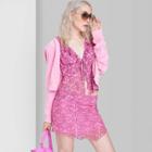 Women's Bell Long Sleeve Tie-front Top - Wild Fable Pink Geometric Print