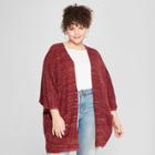 Women's Plus Size 3/4 Sleeve Open Layering Cardigan - Universal Thread Burgundy (red)