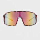 Women's Tortoise Shell Print Matte Plastic Shield Sunglasses With Rainbow Lenses - All In Motion , Multicolored/green White