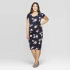 Maternity Floral Print Short Sleeve Round Neck Shirred T-shirt Dress - Isabel Maternity By Ingrid & Isabel Navy Xxl, Women's, Blue