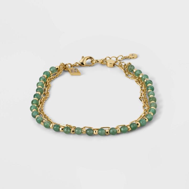 14k Gold Dipped Cubic Zirconia Aventurine Beaded Bracelet - A New Day Green