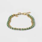 14k Gold Dipped Cubic Zirconia Aventurine Beaded Bracelet - A New Day Green