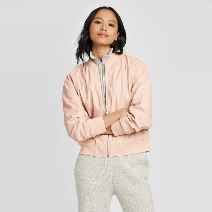 Women's Long Sleeve Leather Bomber Jacket - Who What Wear Peach S, Women's, Size: