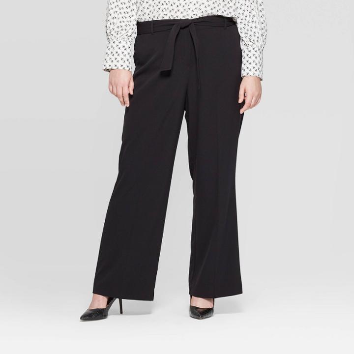 Women's Plus Size Belted Wide Leg Trouser - Ava & Viv Black