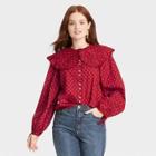 Women's Balloon Long Sleeve Embroidered Button-down Shirt - Universal Thread Red Paisley