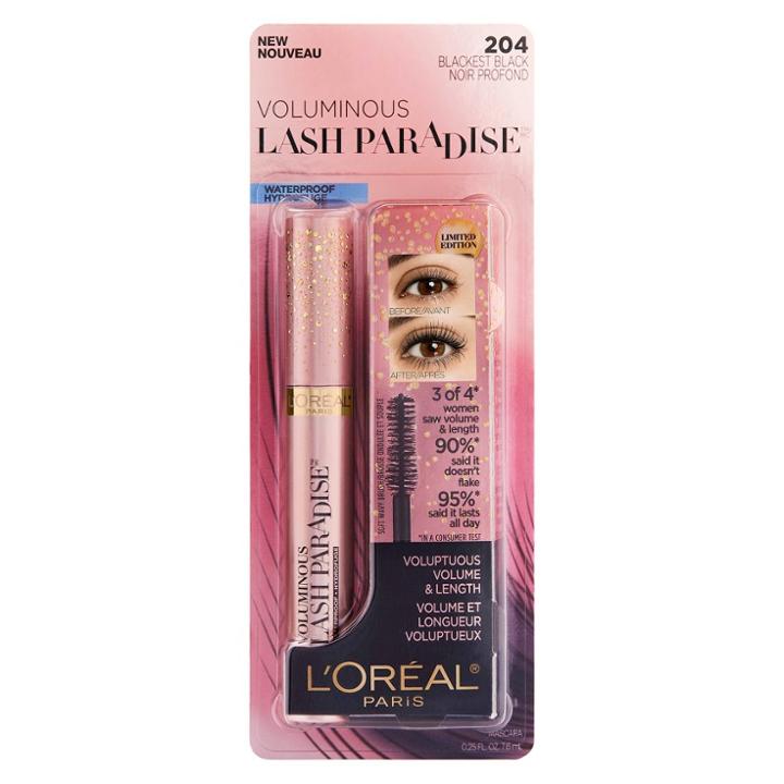 L'oreal Paris L'oral Paris Voluminous Lash Paradise Mascara Anniversary Edition Blackest 204 Black Waterproof - 0.28 Fl Oz, 204 Blackest Black Waterproof