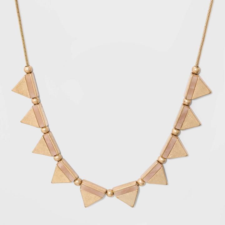 Triangle Semi Precious Rose Quartz Inlay Necklace - Universal Thread Gold, Women's,