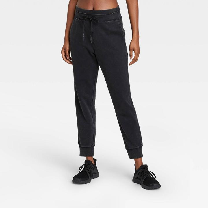 Women's Mid-rise French Terry Acid Wash Tart Joggers With Side Panel - Joylab Black