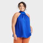 Women's Plus Size Satin Halter Top - A New Day Blue