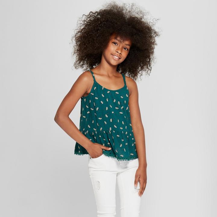 Girls' Split Strap Woven Tank Top - Art Class Green