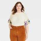 Women's Plus Size Short Sleeve Crewneck Crochet Pullover Sweater - Universal Thread White