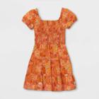 Girls' Smocked Short Sleeve Dress - Art Class Orange