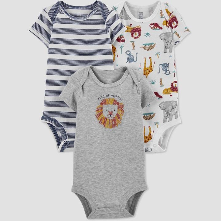 Baby Boys' 3pk Safari Bodysuit - Just One You Made By Carter's Gray/blue