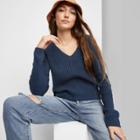 Women's V-neck Ribbed Pullover Sweater - Wild Fable Navy