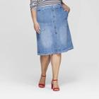 Women's Plus Size Button-front Denim Skirt - Ava & Viv Medium Wash