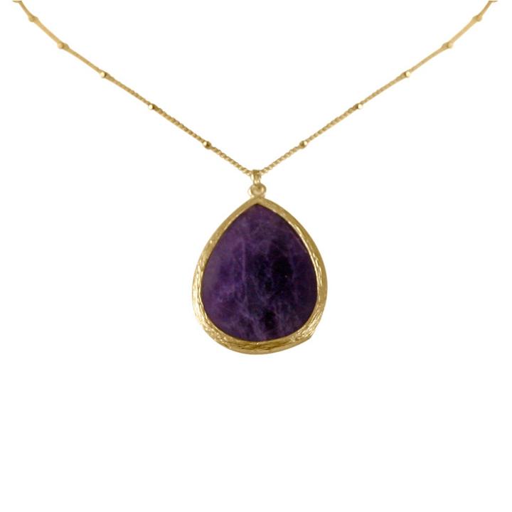 Zirconmania Zirconite Large Agate Pear Shape Pendant - 16 - Amethyst