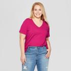 Women's Plus Size Short Sleeve V-neck Essential T-shirt - Ava & Viv Pink