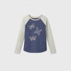 Girls' Butterfly Long Sleeve Graphic Baseball T-shirt - Cat & Jack Navy/gray