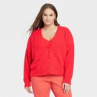Women's Plus Size Fuzzy Cardigan - A New Day Red
