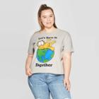 Target Women's Garfield Let's Save It Together Plus Size Short Sleeve Cropped Graphic T-shirt - (juniors') - Gray
