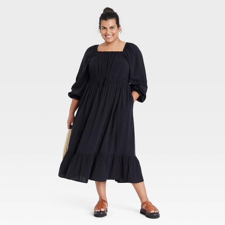 Women's Plus Size Balloon Long Sleeve Dress - Ava & Viv Black