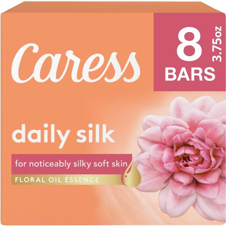 Caress Daily Silk White Peach & Orange Blossom Scent Bar Soap - 8pk