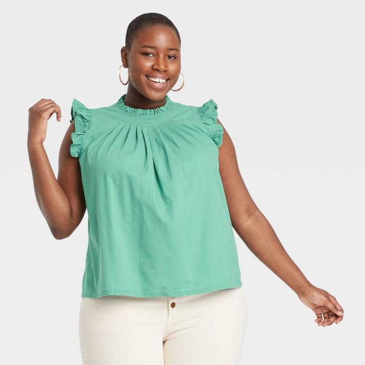 Women's Plus Size Pleated Tank Top - Universal Thread Green