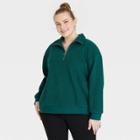 Women's Plus Size Sherpa Quarter Zip Pullover Sweatshirt - Ava & Viv Green