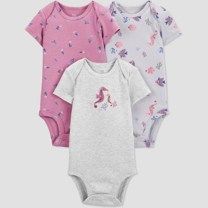 Baby Girls' 3pk Sea Creatures Bodysuit - Just One You Made By Carter's Purple/gray