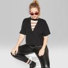 Women's Plus Size Short Sleeve Lattice Collar Boxy T-shirt - Wild Fable Black