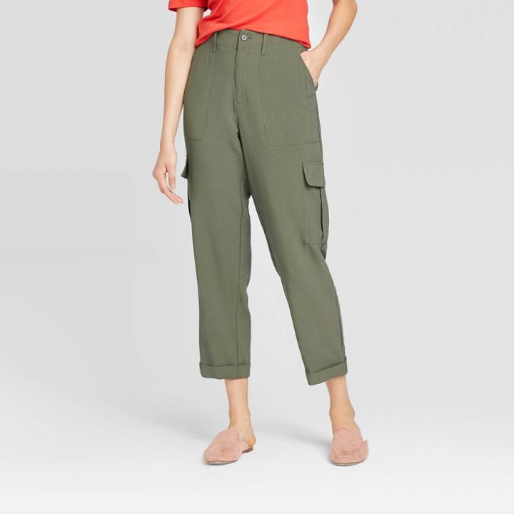 Women's Mid-rise Straight Leg Ankle Length Utility Pants - A New Day Olive Green 0, Women's, Green Green