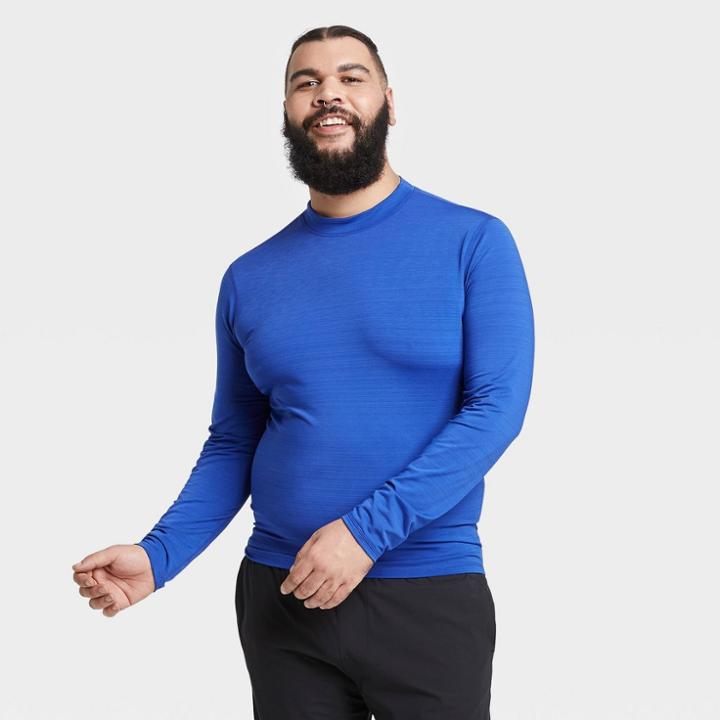Men's Long Sleeve Fitted Cold Mock T-shirt - All In Motion Blue S, Men's,