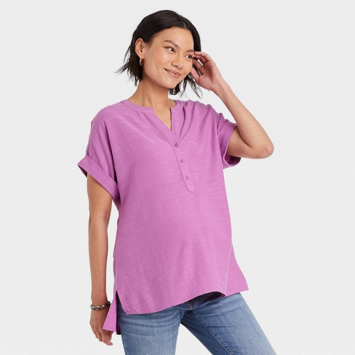 Short Sleeve Button-front Maternity Shirt - Isabel Maternity By Ingrid & Isabel Violet