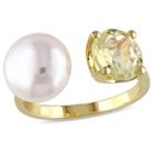 Target 10 - 10.5mm Freshwater Pearl And 1.75 Ct. T.w. Lemon Quartz Ring In Yellow Plated Sterling Silver -