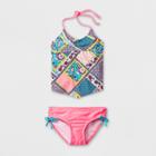 Malibu Dream Girl Girls' Halter Sleeve Whimsical Patch Tankini Set - 10,