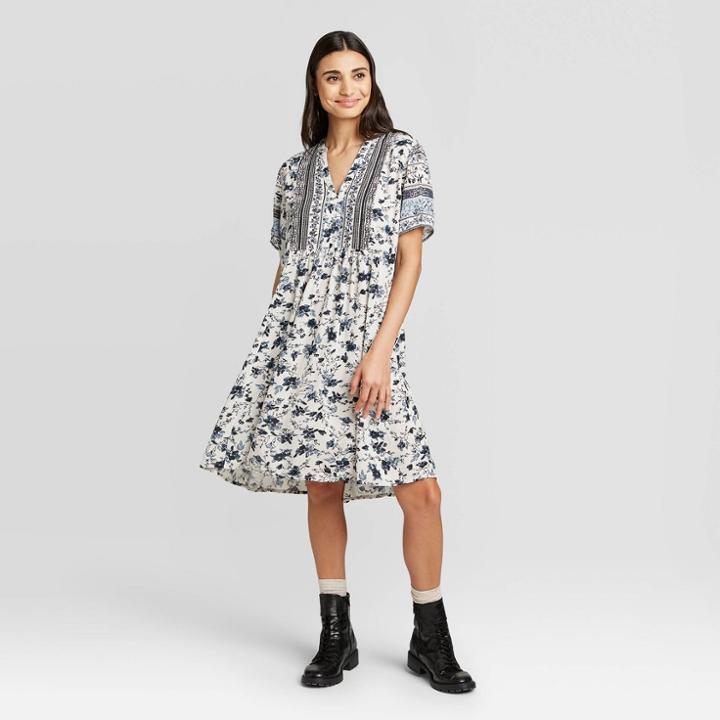 Women's Floral Print Short Sleeve Dress - Knox Rose White Xs, Women's, Beige
