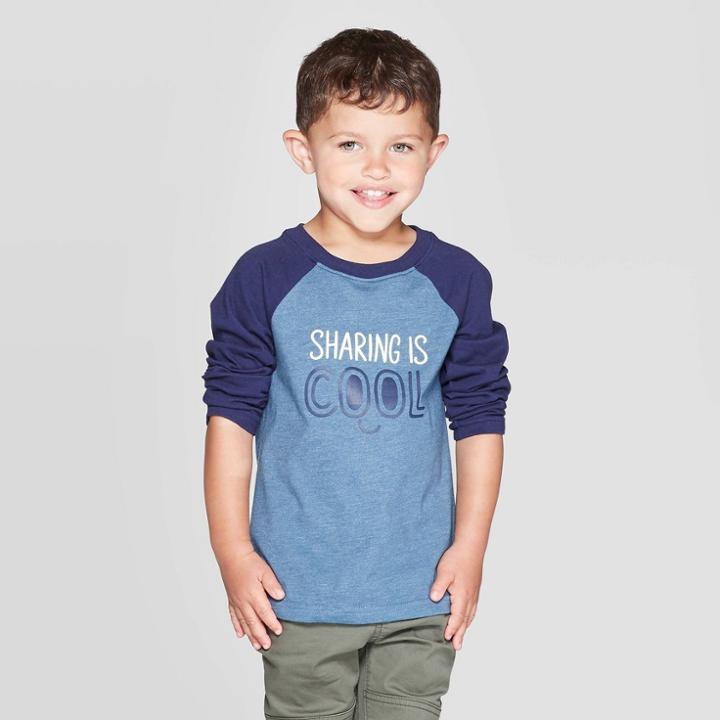 Toddler Boys' Sharing Is Cool Graphic Long Sleeve T-shirt - Cat & Jack Blue