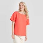 Women's Short Sleeve Linen Cuff T-shirt - A New Day Coral Xs, Women's, Pink